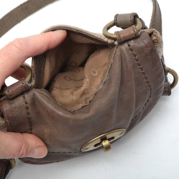 FOSSIL Mason Leather Crossbody Bag Two Tone Sling Purse Bag Brown Cream Small - Picture 13 of 16